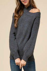 Read My Mind Criss-Cross Cold-Shoulder Sweater