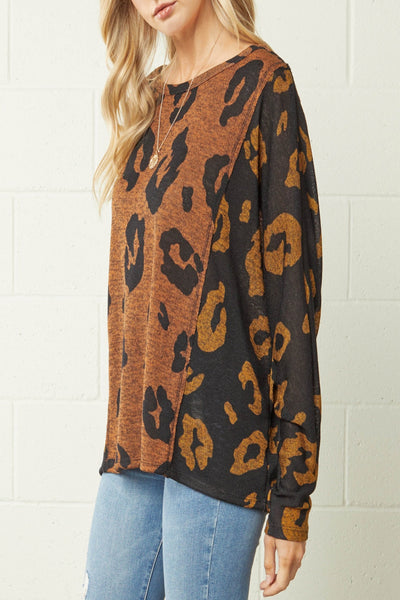 Fall For You Color-Block Leopard Print Top