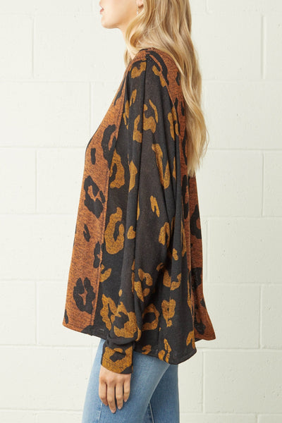 Fall For You Color-Block Leopard Print Top