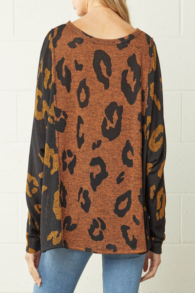 Fall For You Color-Block Leopard Print Top