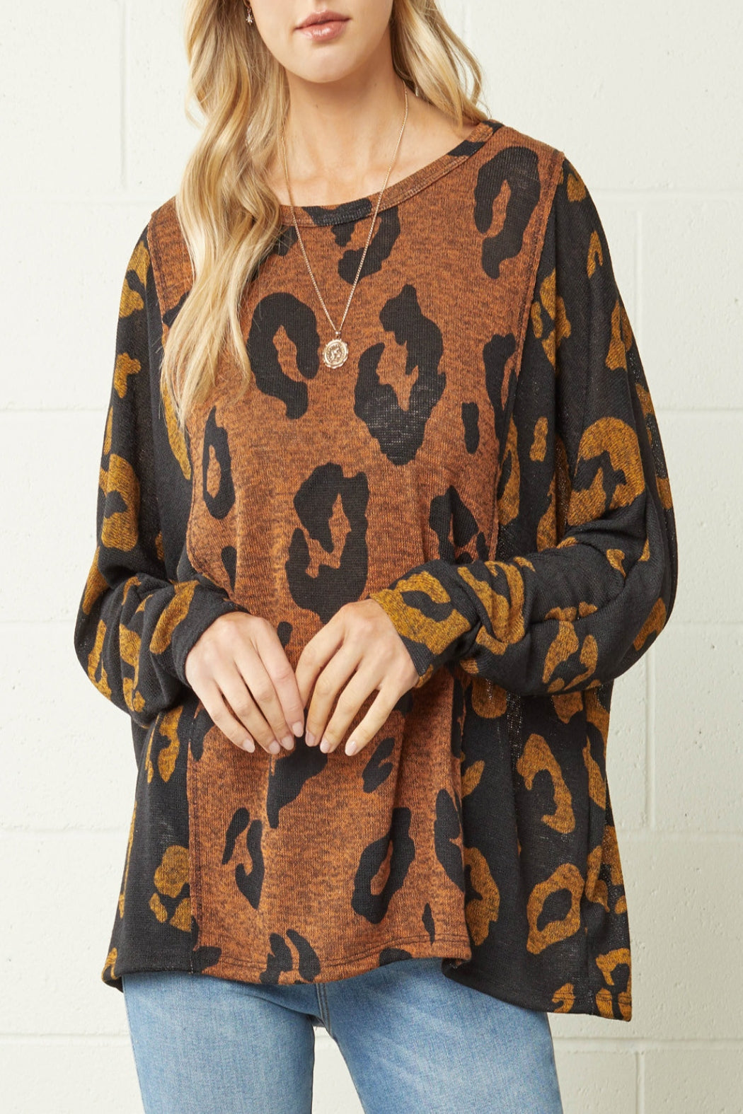 Fall For You Color-Block Leopard Print Top