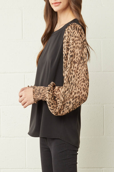 Wildest Dreams Leopard-Print Pleated-Sleeves Top