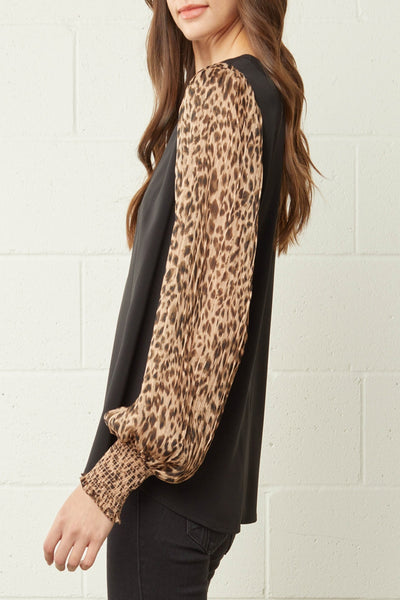 Wildest Dreams Leopard-Print Pleated-Sleeves Top