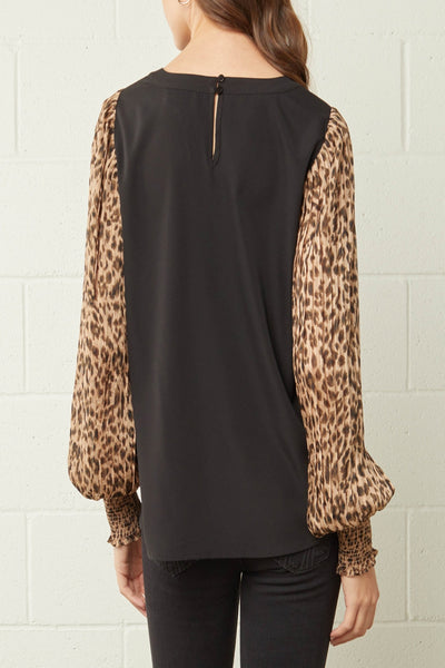Wildest Dreams Leopard-Print Pleated-Sleeves Top