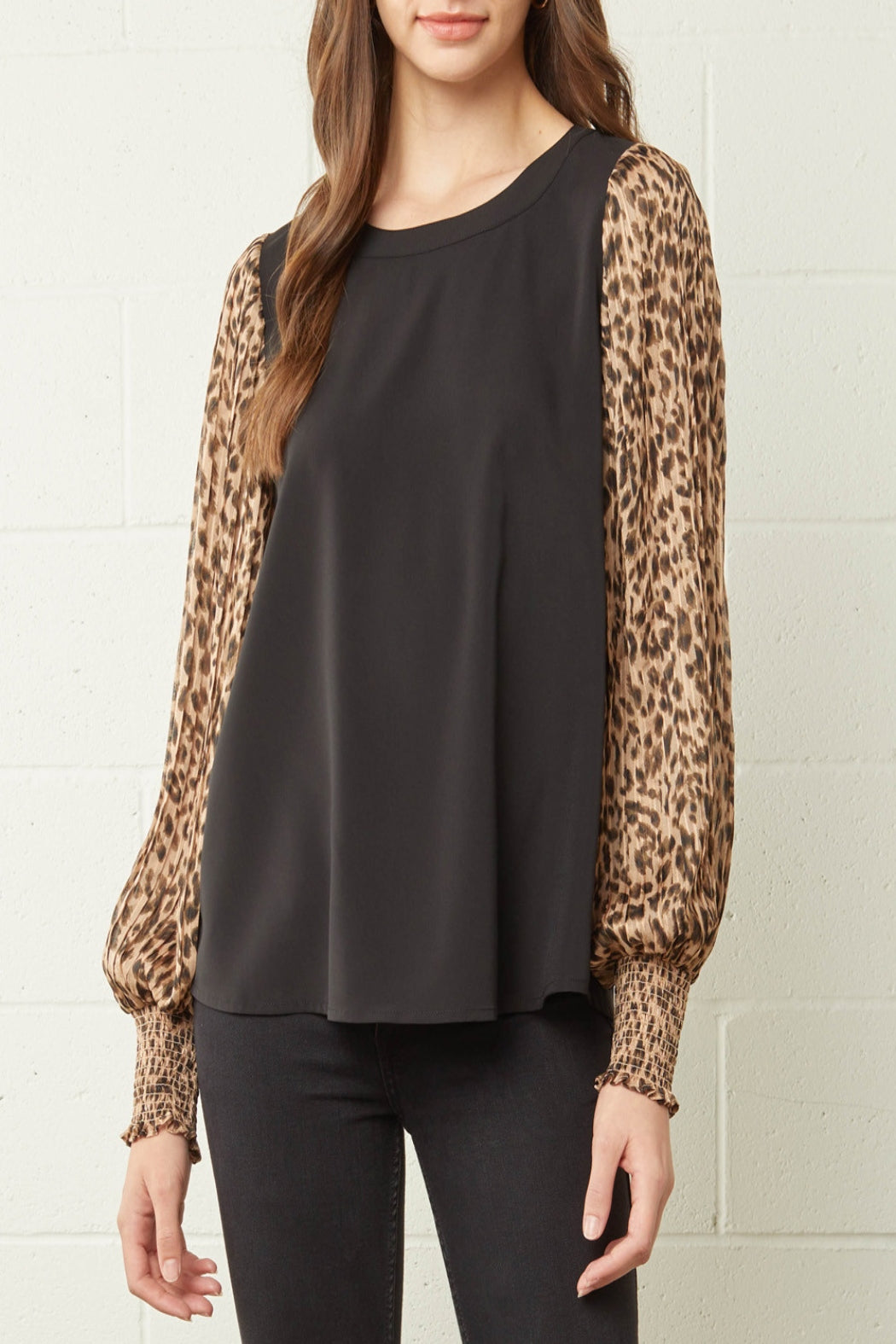 Wildest Dreams Leopard-Print Pleated-Sleeves Top