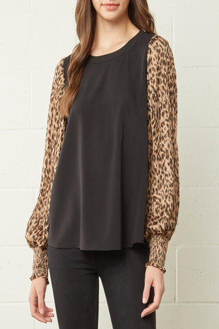 Wildest Dreams Leopard-Print Pleated-Sleeves Top