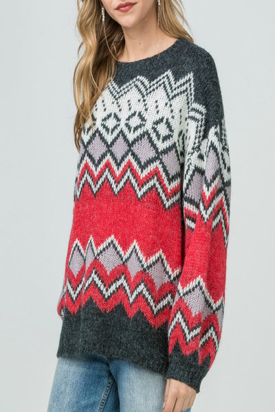 Fair-Isle Print Pullover Sweater