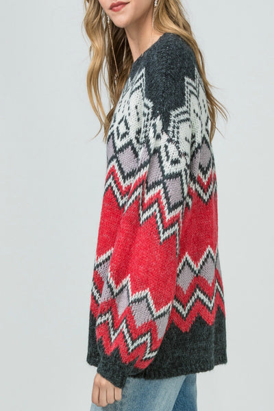 Fair-Isle Print Pullover Sweater