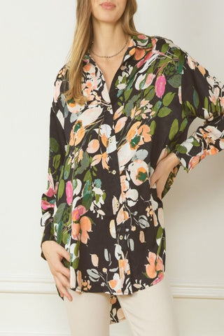 Awakening Satin Floral Print Top