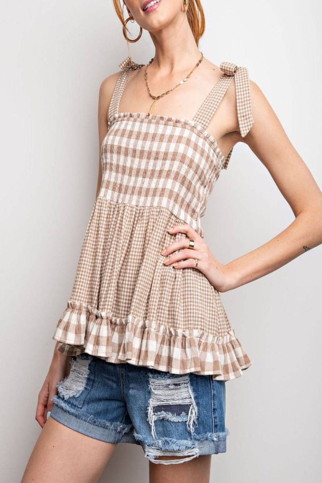 All The Good Times Gingham Print Top