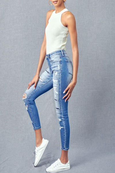 James Mid Rise Distressed Ankle Skinny KanCan