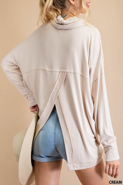 Just Look Up Split Back Turtleneck Top
