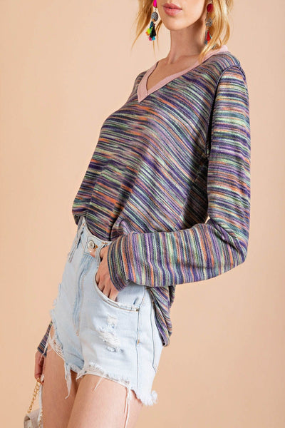 Where We Started Wavy Striped V-Neck Top