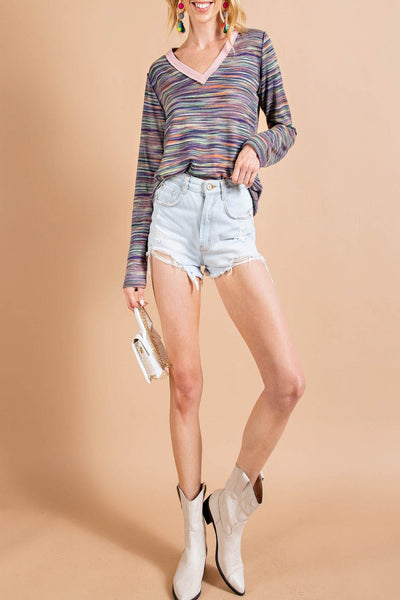 Where We Started Wavy Striped V-Neck Top