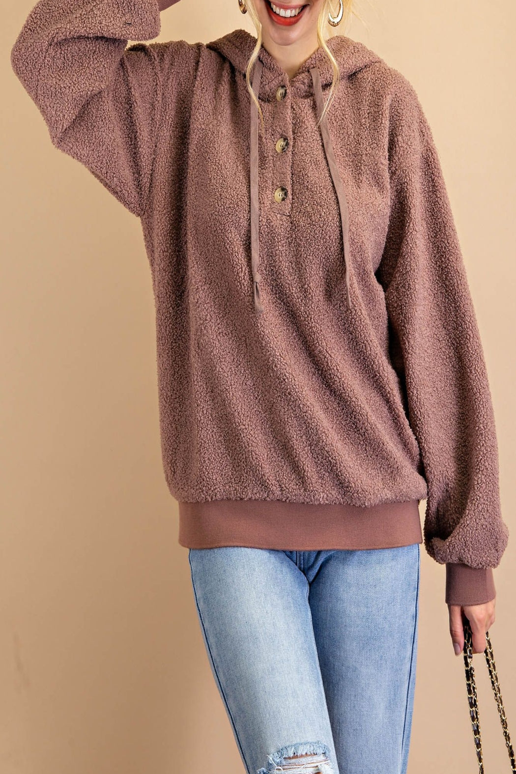 Thinking ‘Bout You Henley Sherpa Hoodie