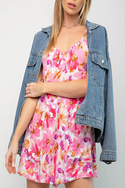 Little Miss Sunshine Soft Crinkle Floral Print Romper