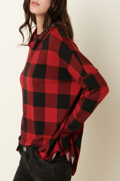 I Wonder Why Plaid Knit Cowl Neck Top