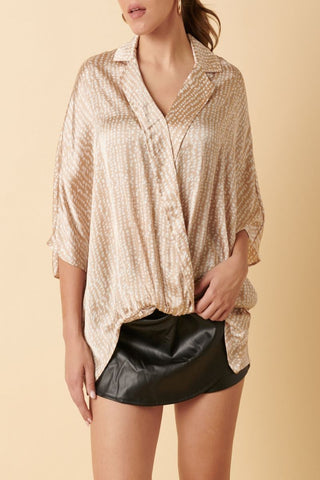 All Too Soon Geo Print Satin Top