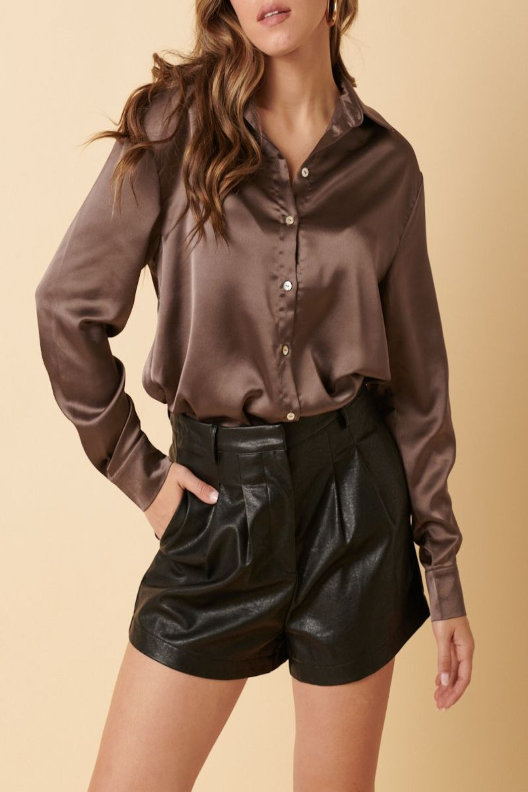 Collecting Memories Satin Button Down Top