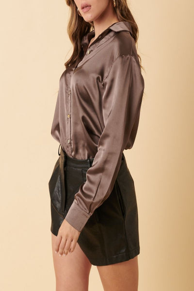 Collecting Memories Satin Button Down Top