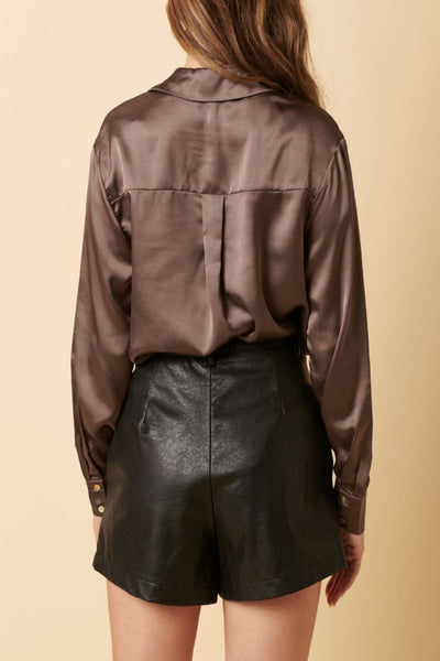 Collecting Memories Satin Button Down Top