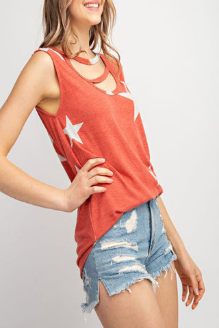 Cutout Star Print Tank