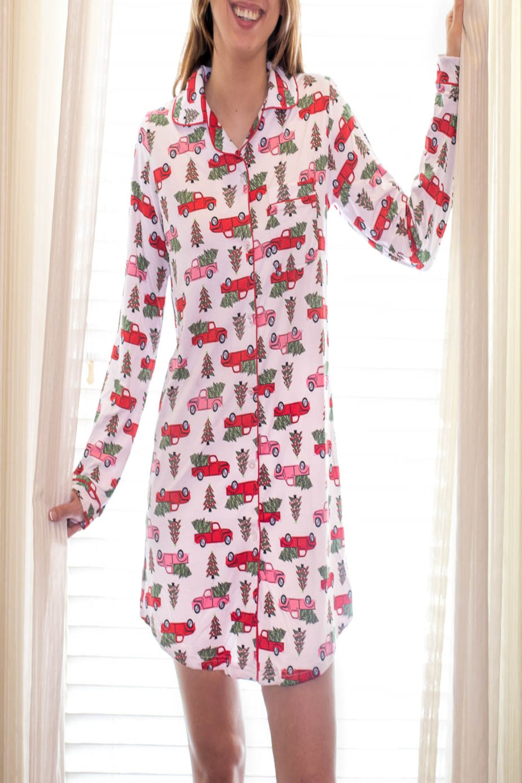 Women's Home For The Holidays Button Up Sleep Dress