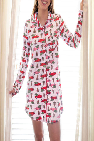 Women's Home For The Holidays Button Up Sleep Dress