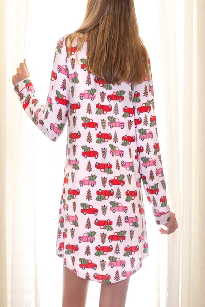 Women's Home For The Holidays Button Up Sleep Dress